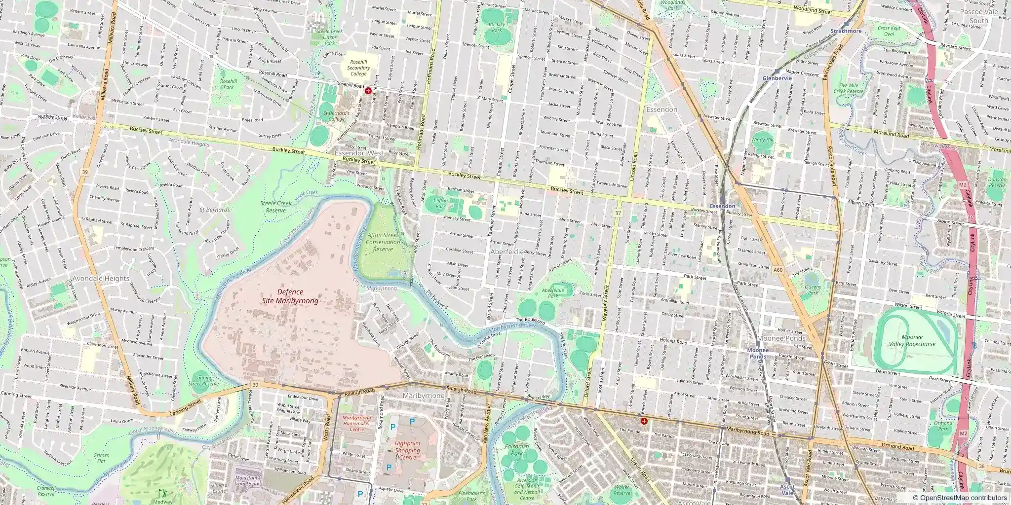 Street map of Aberfeldie, Melbourne