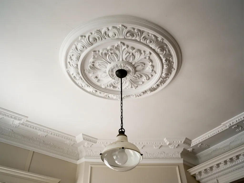Ornate painted ceiling rose and cornices in a Melbourne Victorian home