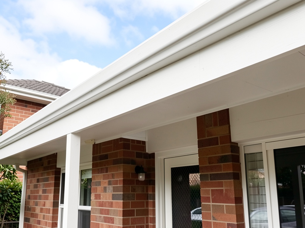 Freshly painted white eaves and fascia on a Melbourne brick home