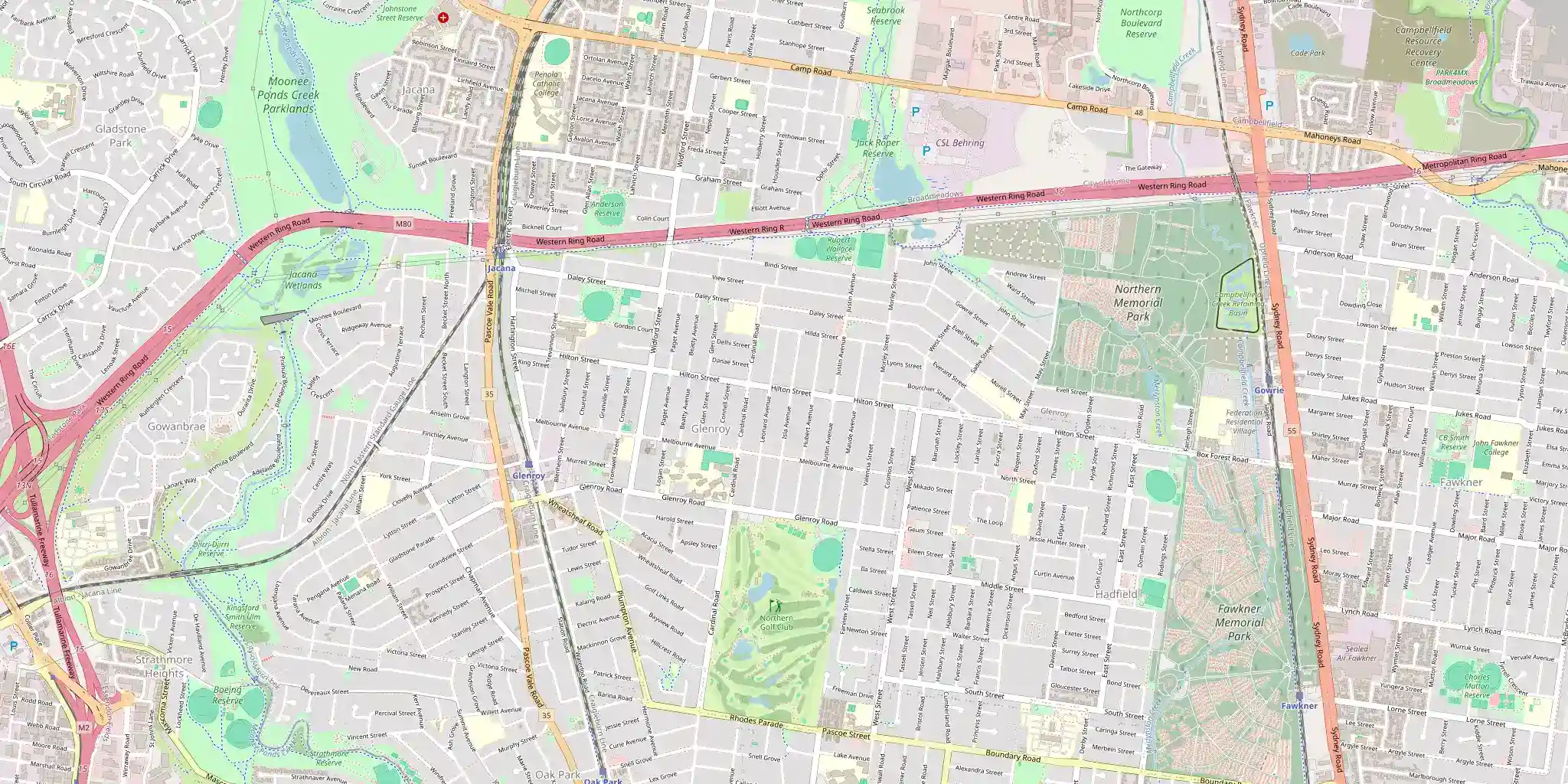 Street map of Glenroy, serviced by Modernize Solutions