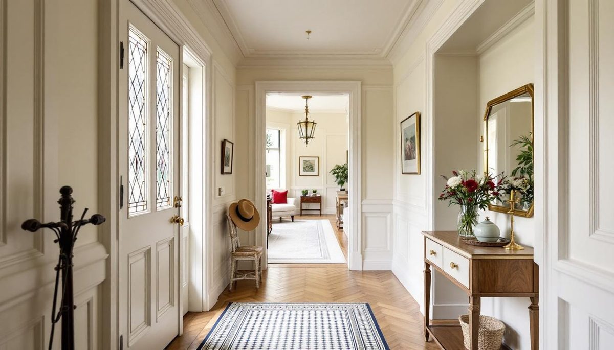 Freshly painted entry hallway of a Melbourne Edwardian home with clean white walls and restored heritage trim