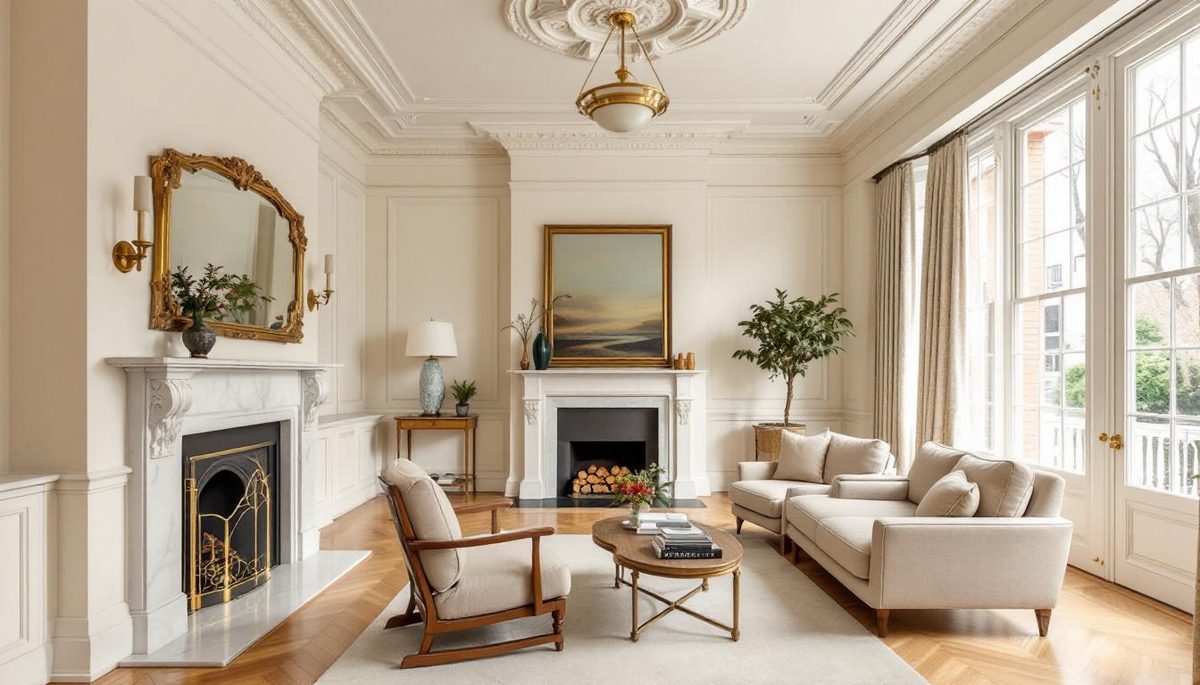 Freshly painted living room interior of an Edwardian home in Melbourne with clean white walls and period details