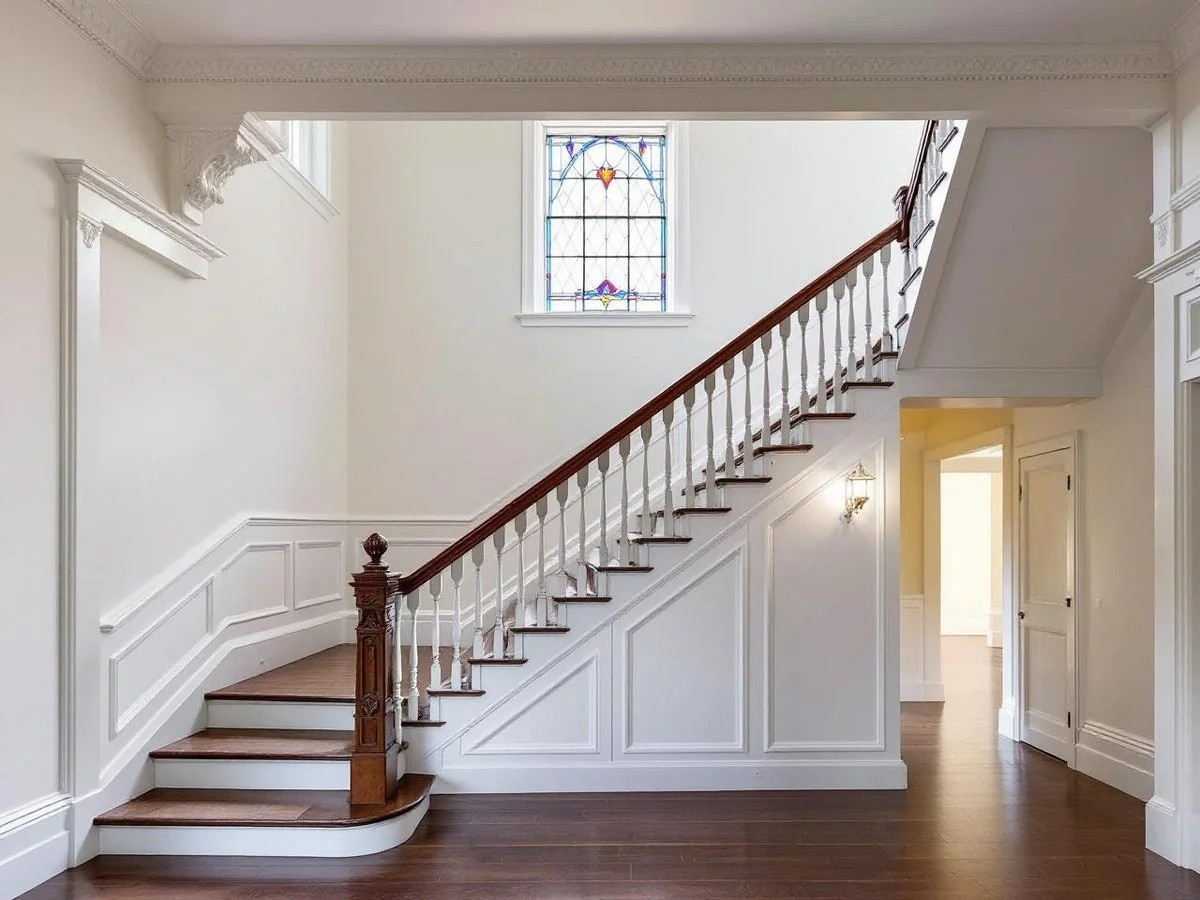 Victorian entry hall and staircase in Essendon freshly painted by Modernize Solutions, painters in Melbourne's northern suburbs