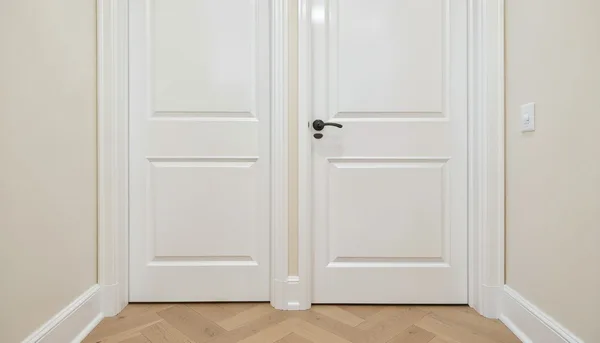 Freshly painted white panel doors and trim in a Melbourne home